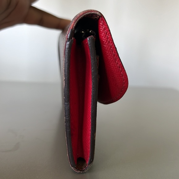 Louis Vuitton Brown/Red Long Damier Ebene Canvas Leather Emilie CA3185 Wallet - Picture 6 of 16